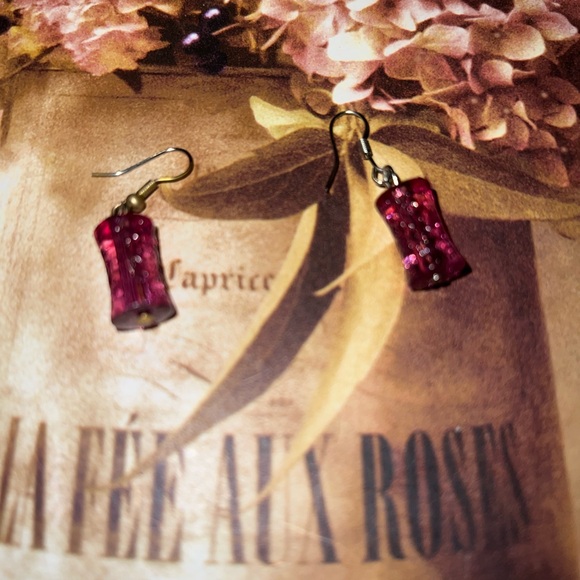 Glass beaded teardrop earrings 90’s style - Picture 2 of 7